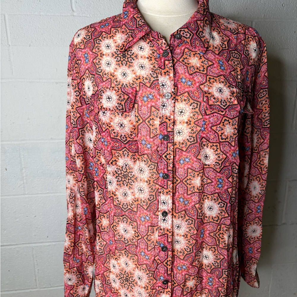 Two by Vince Camuto Pink and Orange Button Down Shirt